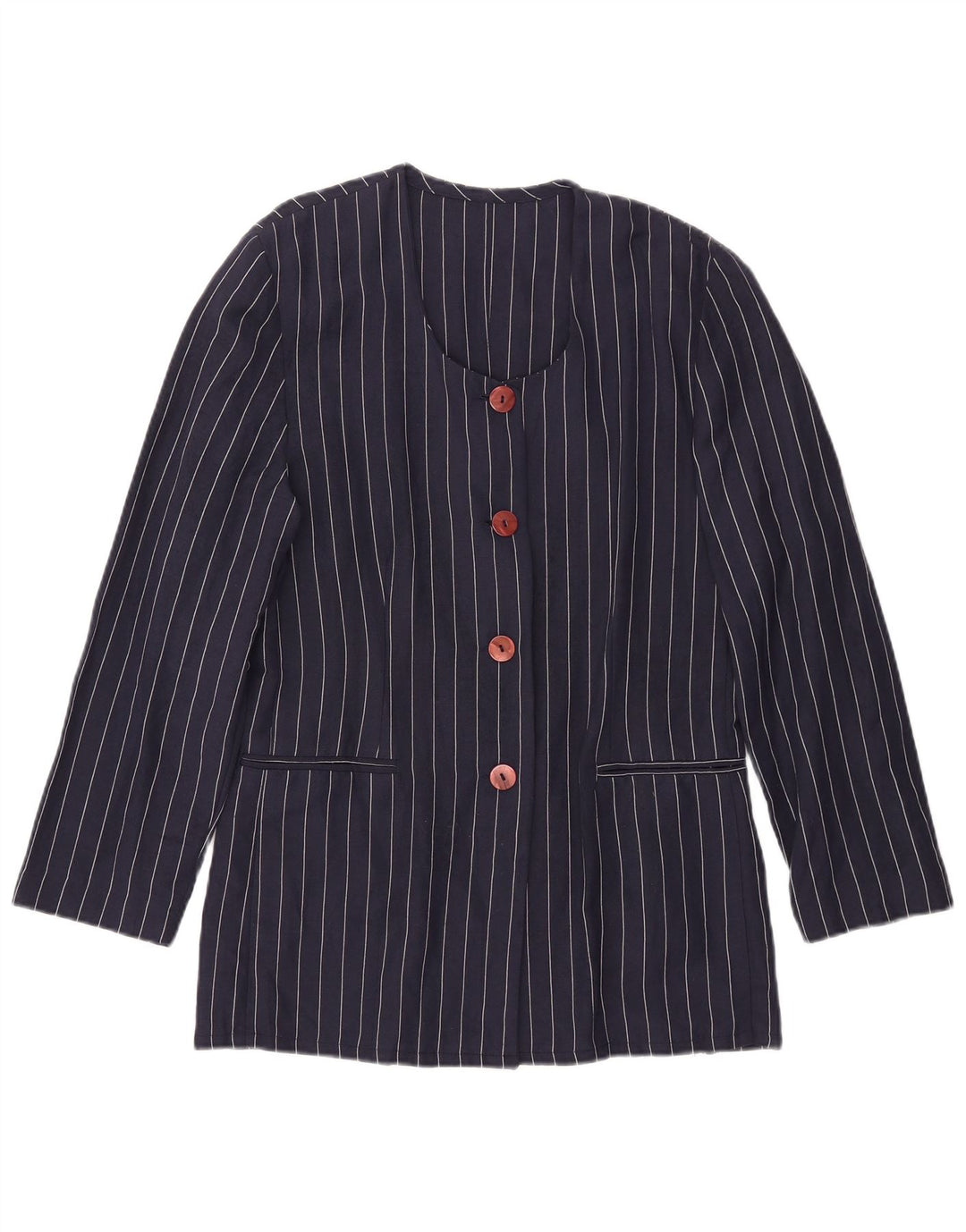 vintage Femme 4 Bouton Blazer Veste IT 44 Moyen Bleu Marine Rayé