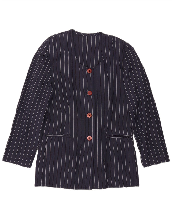 vintage Femme 4 Bouton Blazer Veste IT 44 Moyen Bleu Marine Rayé