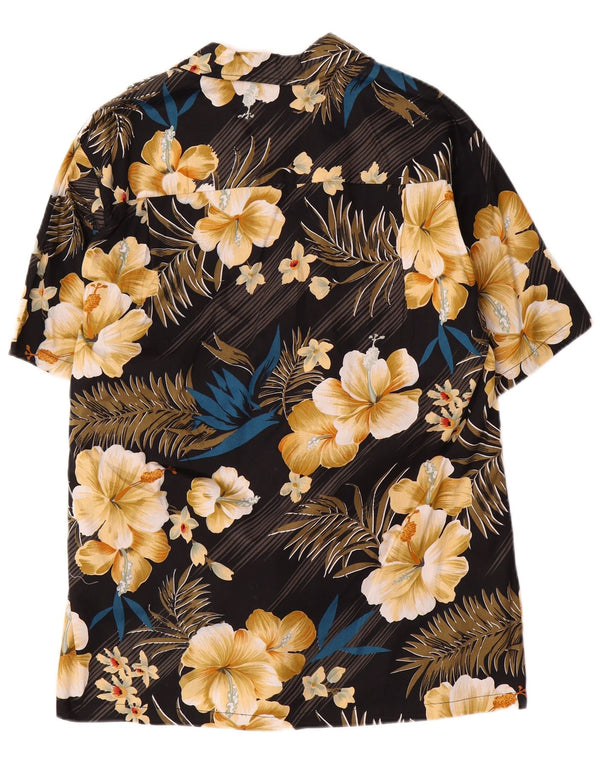 vintage Chemise à manches courtes pour hommes Grand coton floral noir hawaïen