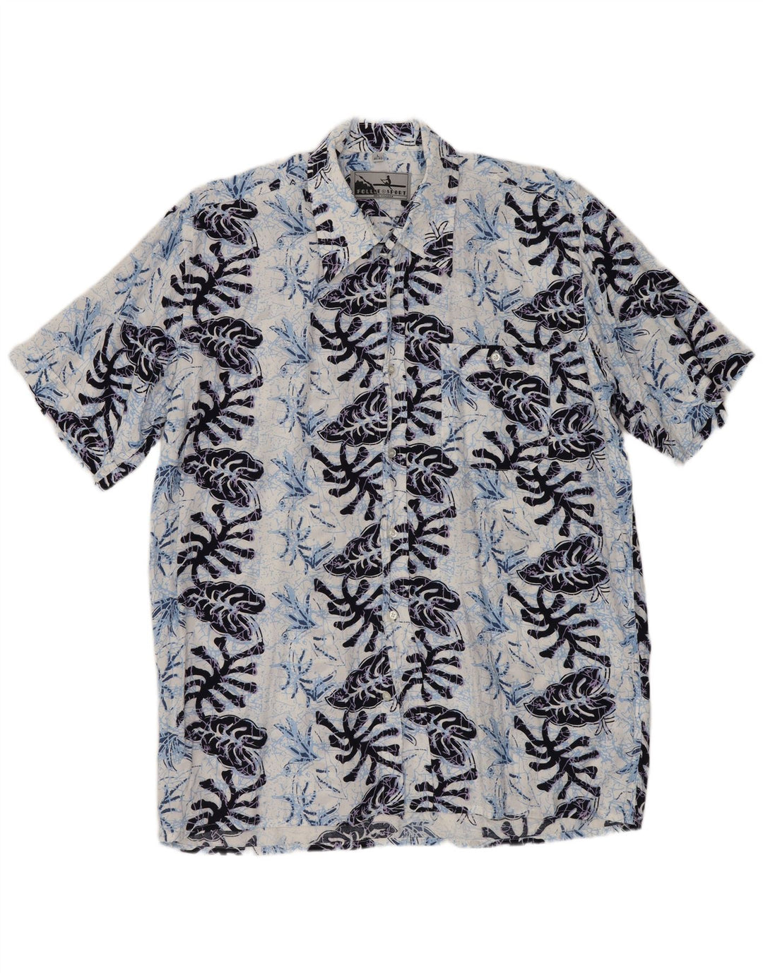 FOLLIE Chemise à manches courtes pour homme Taille 41/42 Grande Viscose Florale Bleu Marine