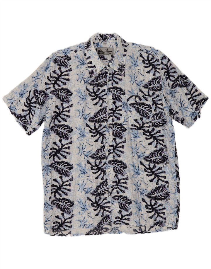 FOLLIE Chemise à manches courtes pour homme Taille 41/42 Grande Viscose Florale Bleu Marine