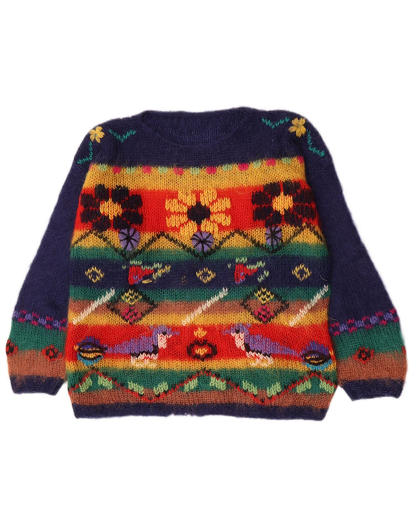 vintage Womens Boat Neck Jumper Sweater UK 16 Grand Rayé Multicolore