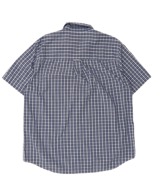Chaps Chemise à manches courtes pour homme facile d'entretien en coton à carreaux bleus