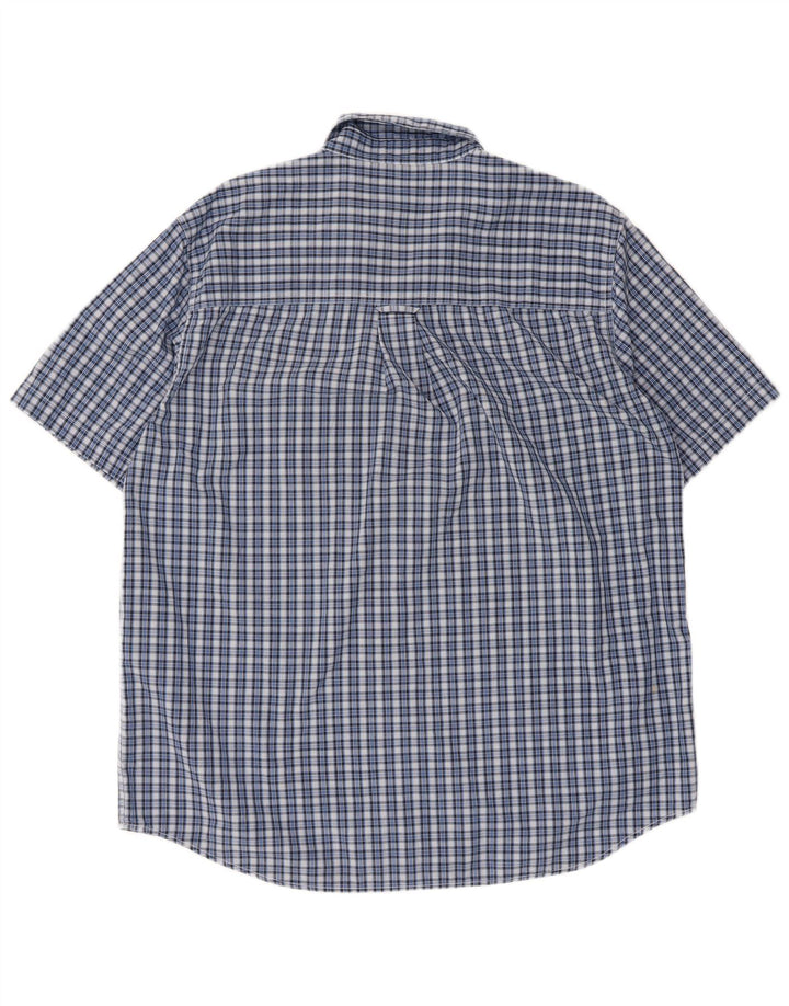 Chaps Chemise à manches courtes pour homme facile d'entretien en coton à carreaux bleus