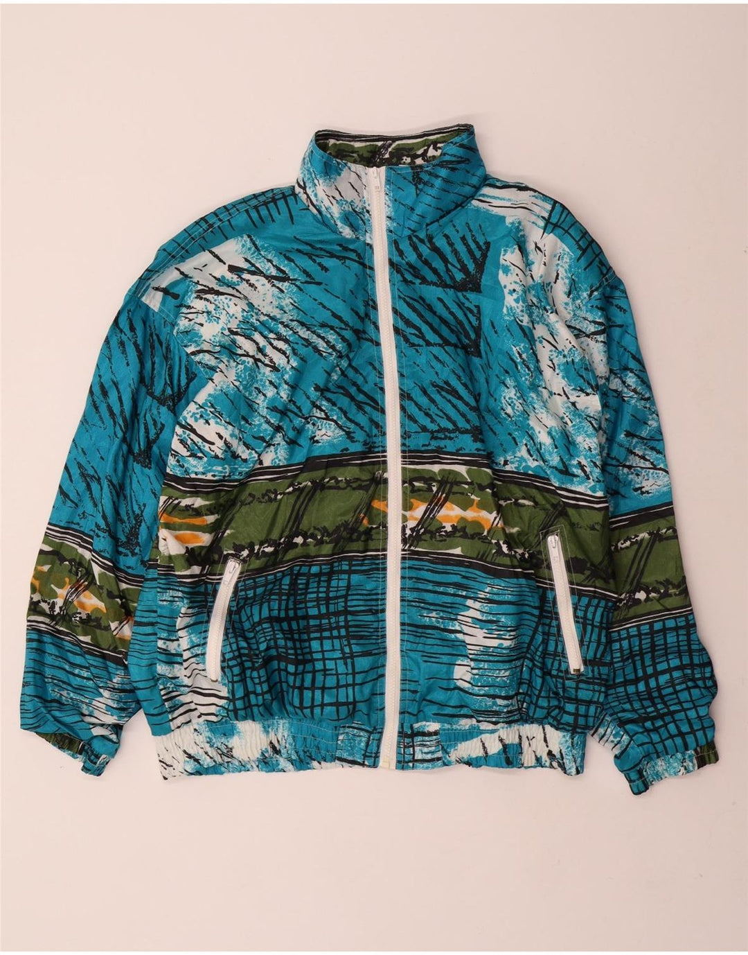 VINTAGE Femmes Surdimensionné Survêtement Top Veste UK 16 Grand Bleu