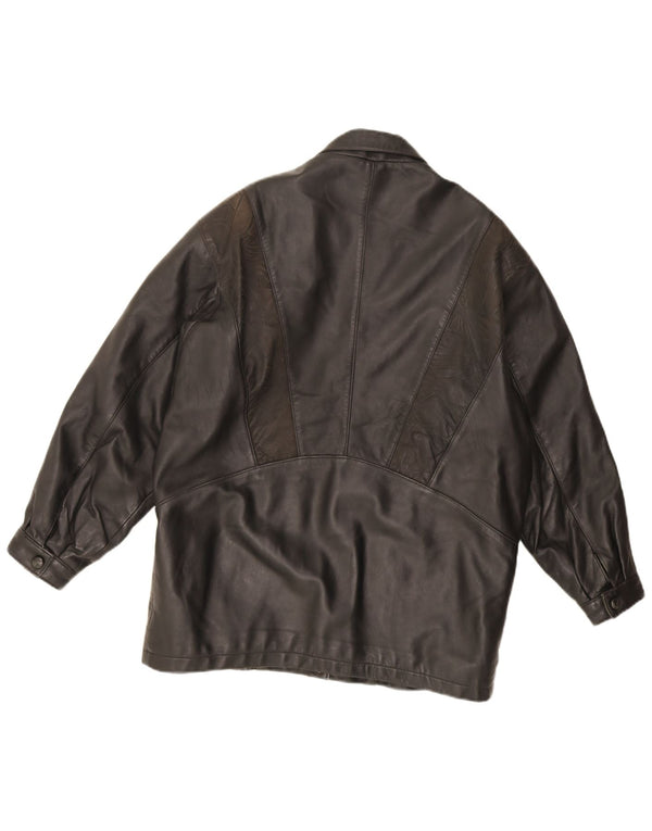 veste en cuir surdimensionnée femme vintage UK 16 Grand cuir noir