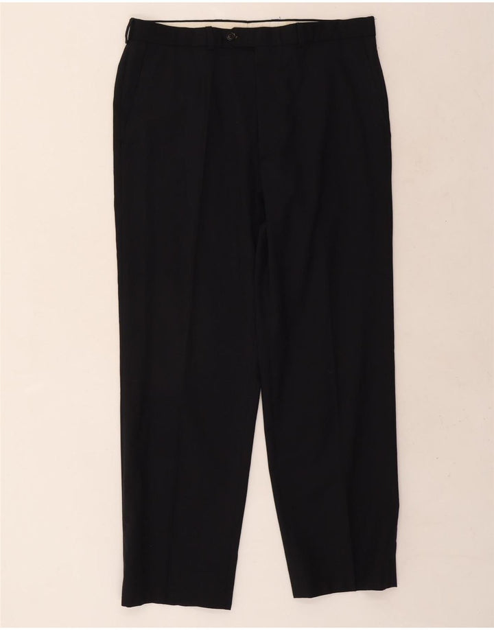 Marks & Spencer Pantalon de Costume Droit Homme W34 L29 Bleu Marine Laine