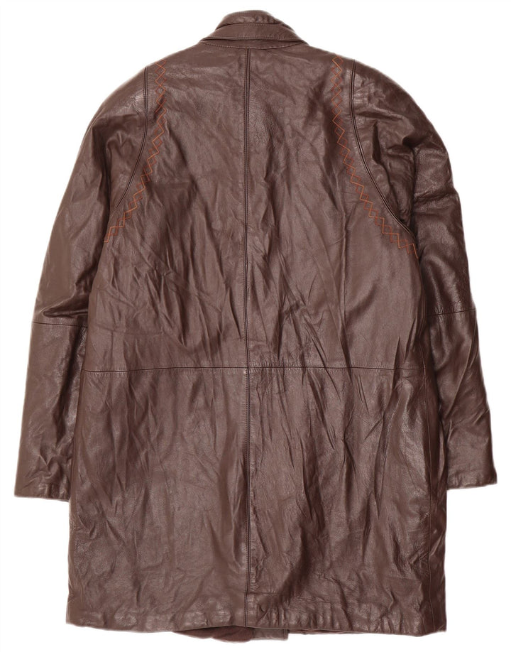 VINTAGE Manteau en cuir femme UK 14 Marron moyen