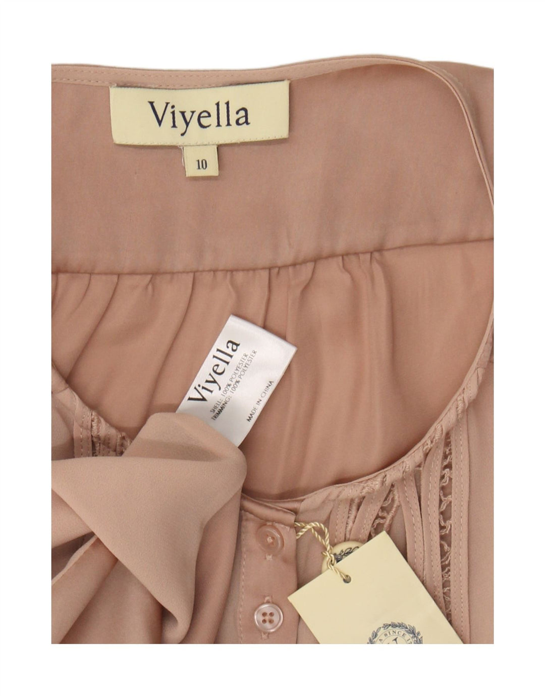 Viyella Chemisier à volants sur le devant pour femme UK 10 Petit polyester beige