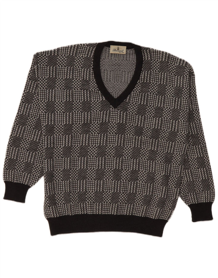 Bramante Pull col V pour homme Grand carreaux gris