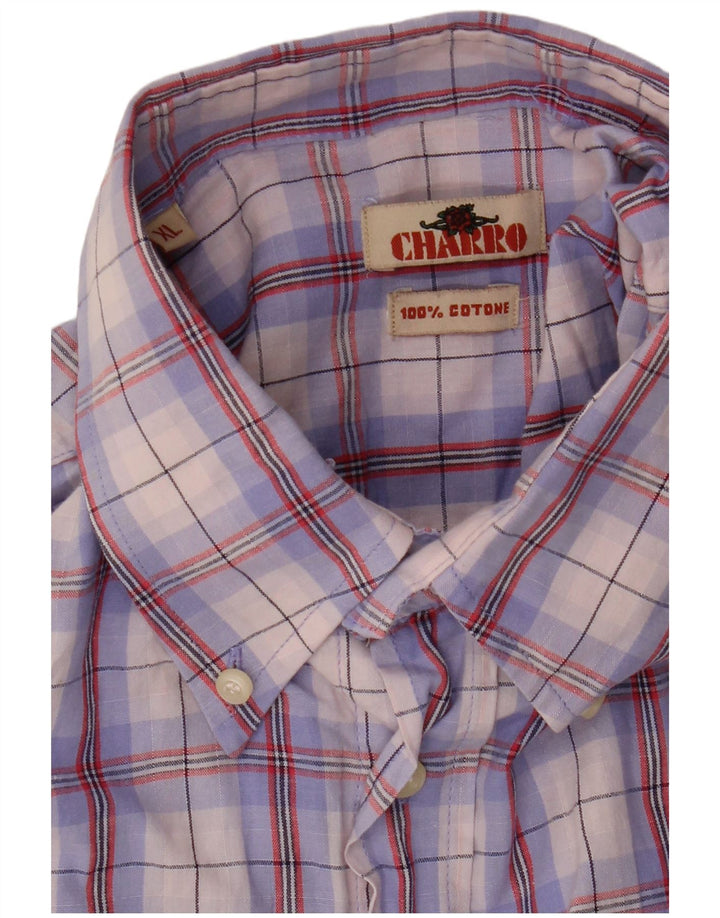Charro Chemise à manches courtes pour homme XL en coton à carreaux violet