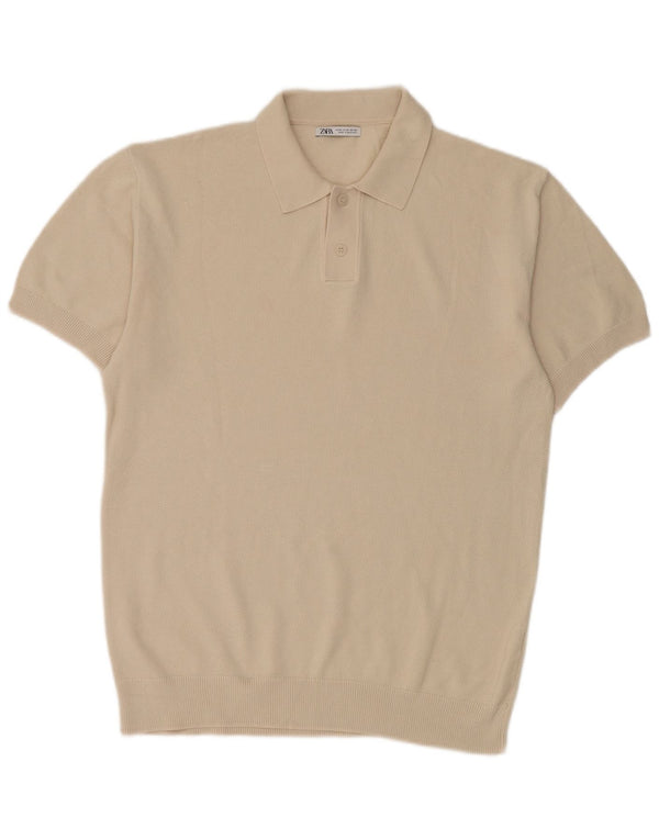 Zara Pull à manches courtes et col polo pour homme en coton beige moyen