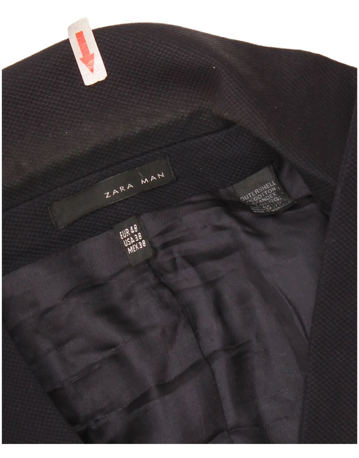 Zara Veste Blazer 2 Boutons Homme EU 48 Bleu Marine Moyen Coton