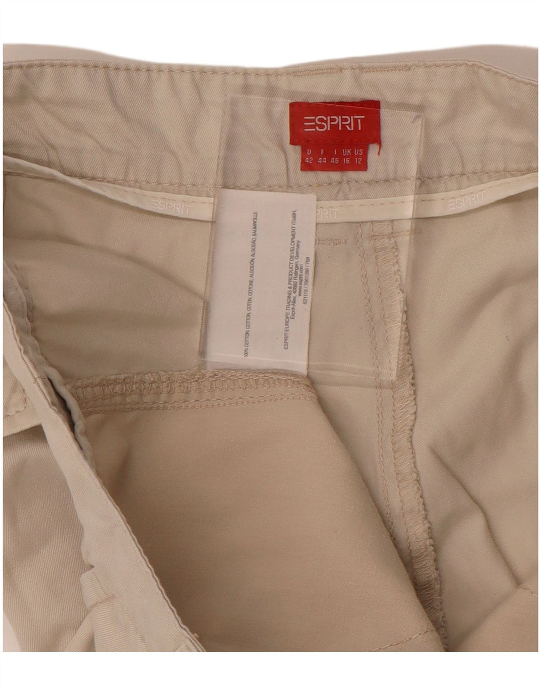 ESPRIT Pantalon court droit pour femme UK 16 Large W34 L26 Coton Beige