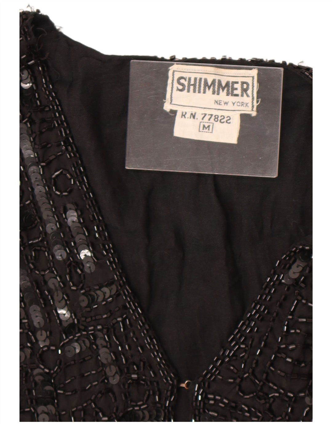 gilet à paillettes femme vintage UK 12 soie noire moyenne