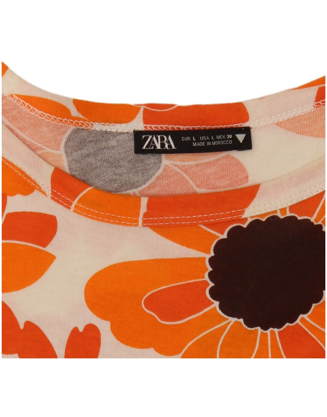 ZARA Femme T-Shirt Top UK 16 Large Orange Floral