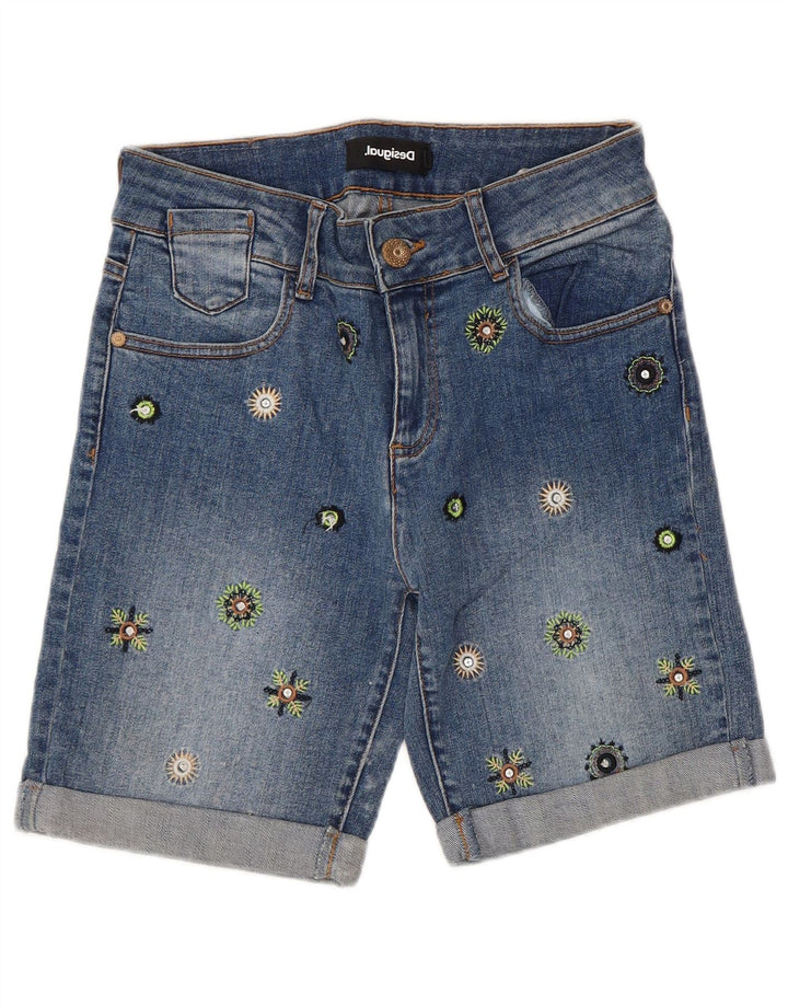 Desigual Femme Denim Denim Short W26 Petit Bleu Floral Coton