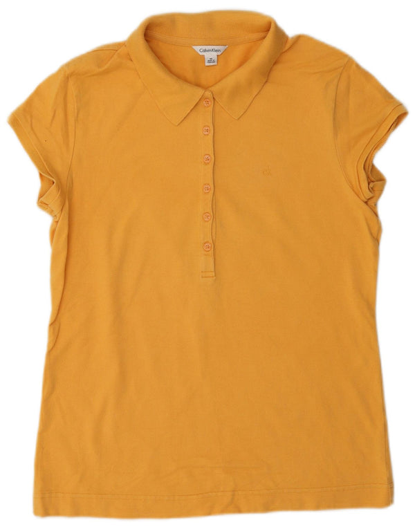 Calvin Klein Polo Femme UK 14 Coton Jaune Moyen
