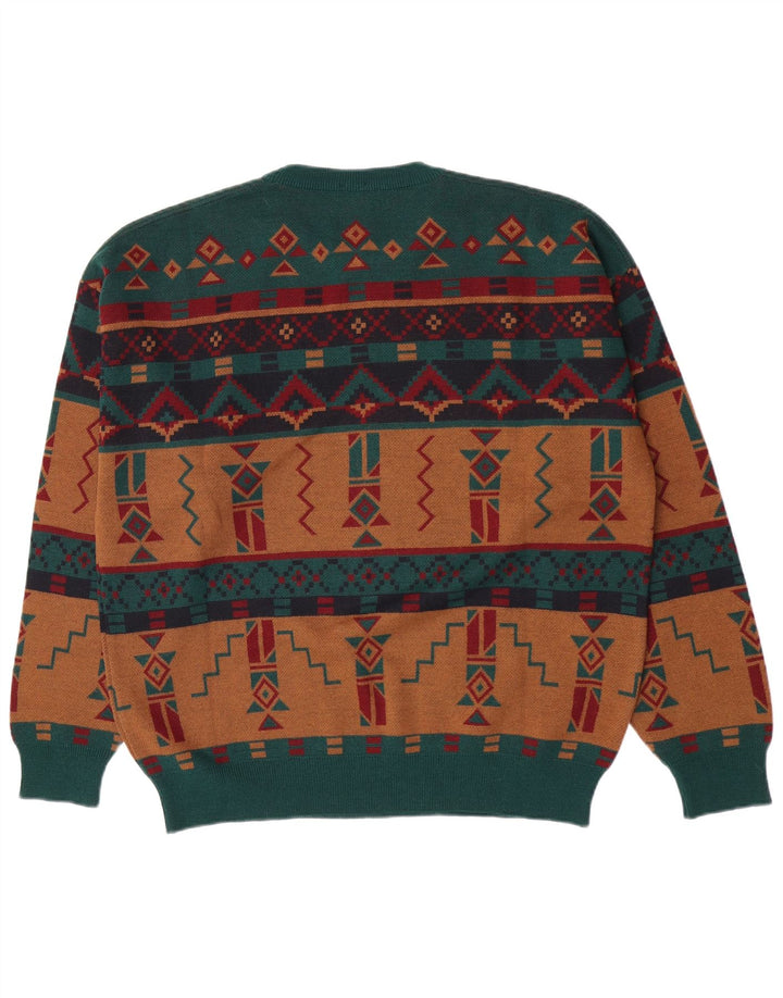 White Sails Pull ras du cou pour homme - Grand motif géométrique multicolore