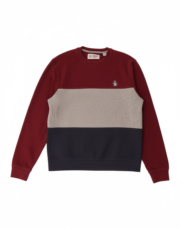 PENGUIN Mens Sweatshirt Jumper Small Multicoloured Colourblock Cotton