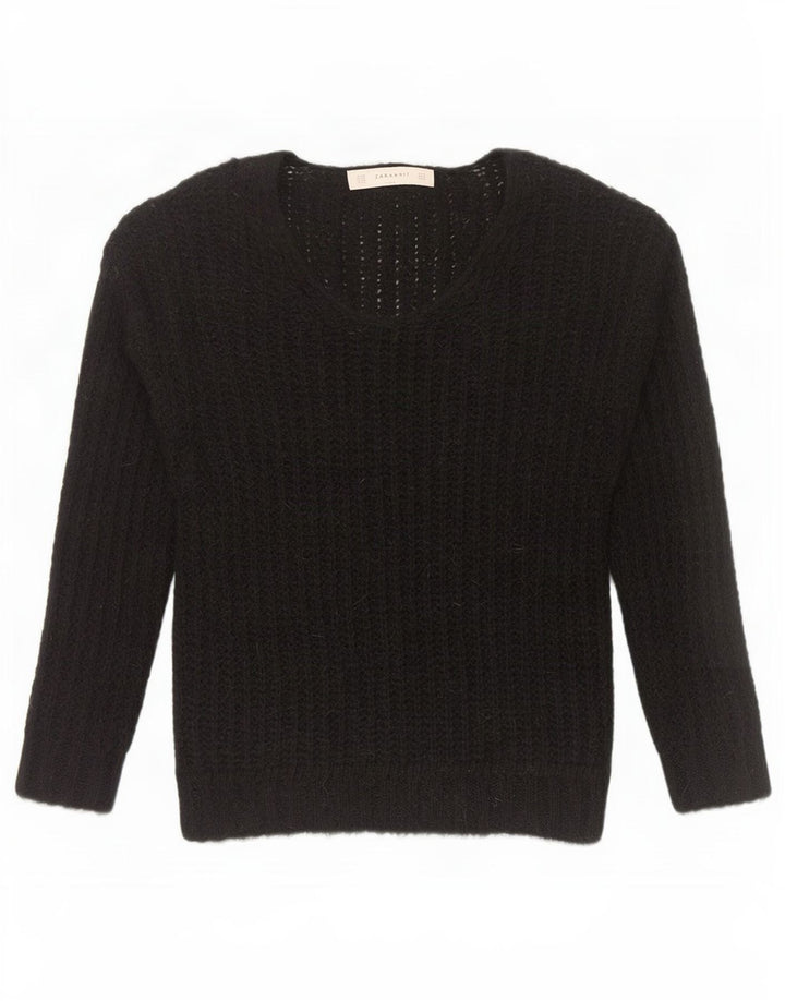 Zara Pull col V pour femme UK 14 Acrylique noir moyen