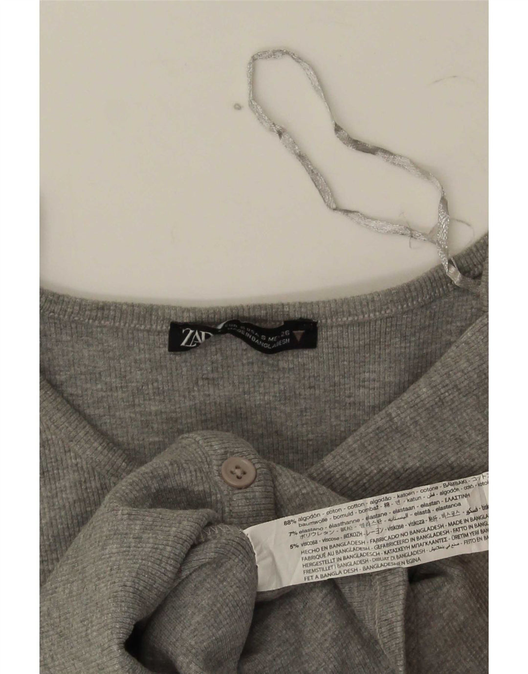 Zara Womens Crop Top UK 8 Small Gris Moucheté Coton