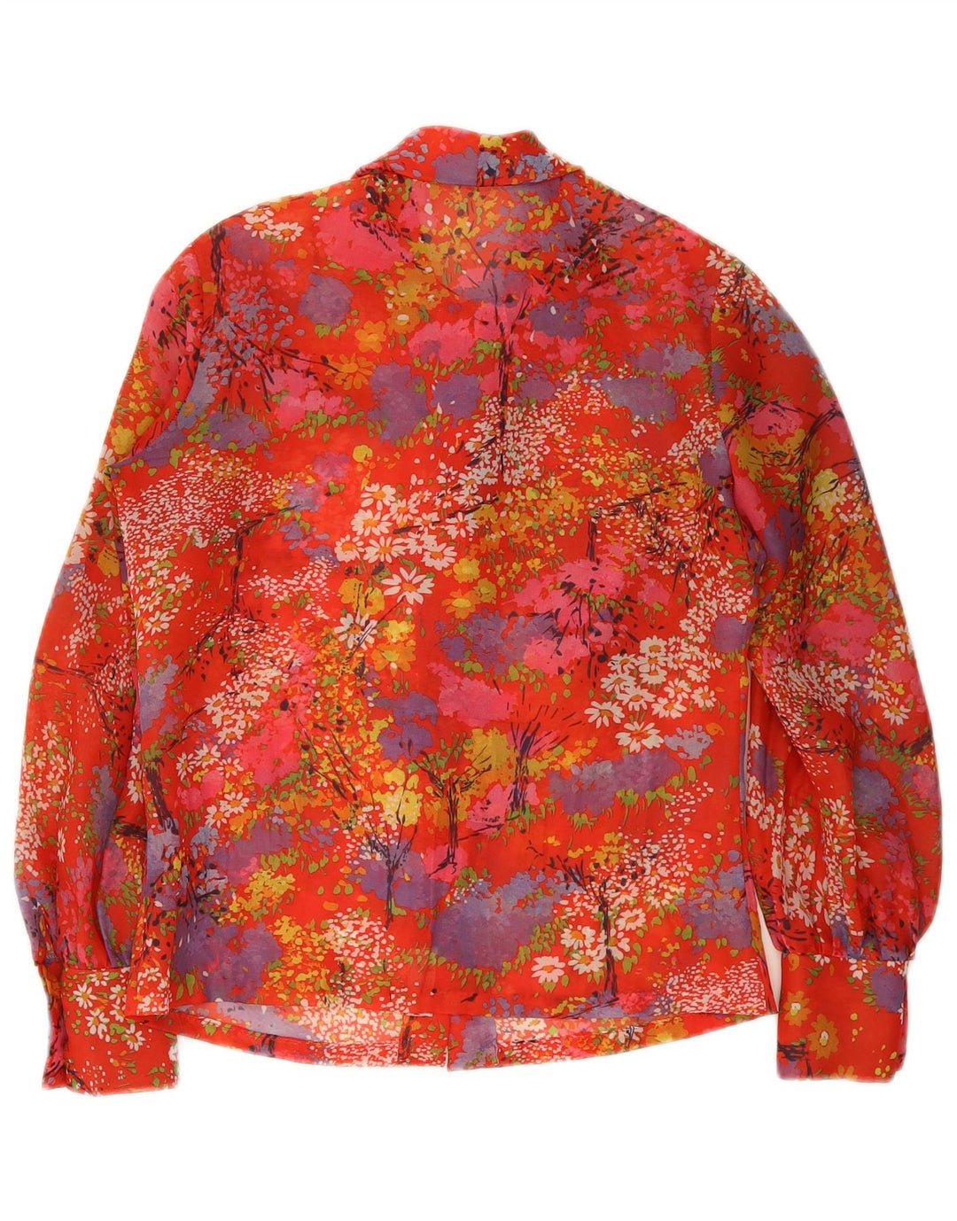 vintage Femme Front Tie Shirt Blouse EU 40 Moyen Rouge Floral Polyester