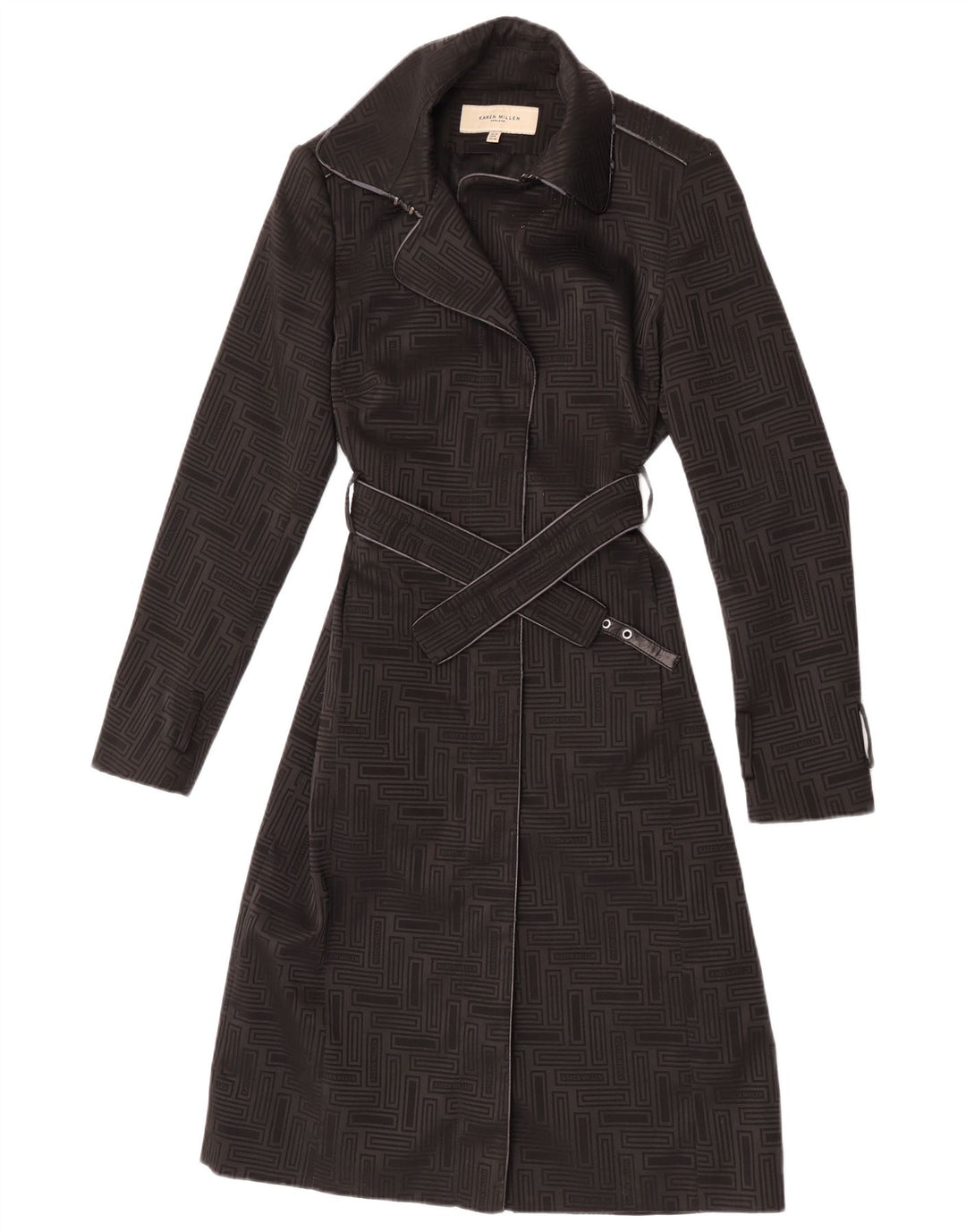 Karen Millen Trench-Coat Femme UK 10 Petit Polyester Géométrique Noir