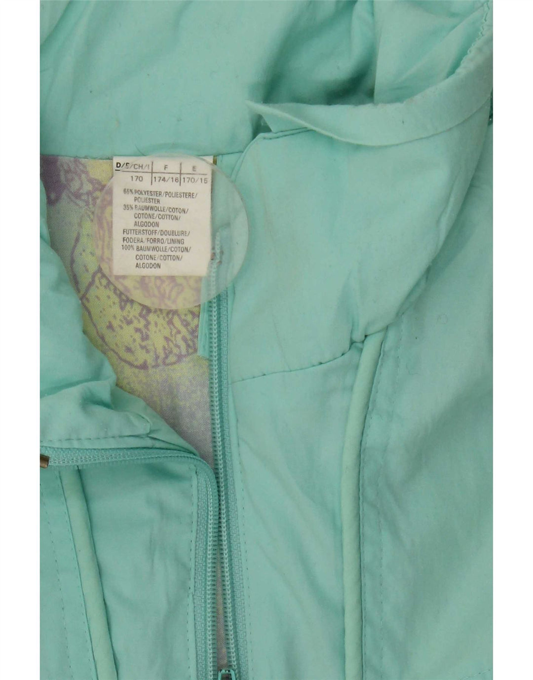 Veste coupe-vent graphique femme vintage UK 16 Grand Polyester Turquoise