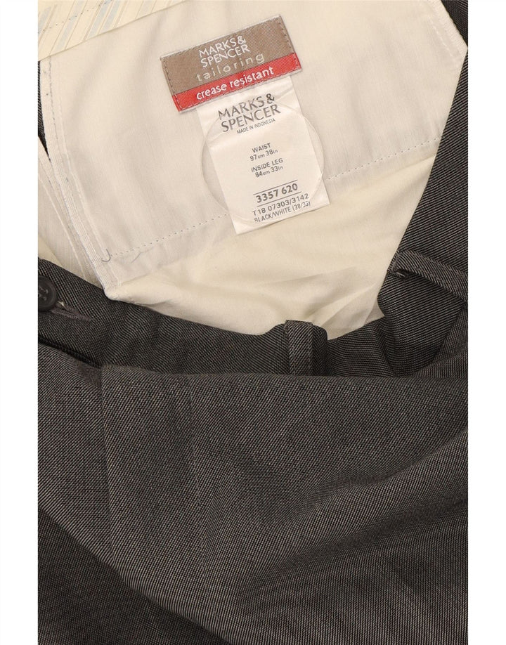 Marks & Spencer Pantalon de Costume Droit Homme W38 L33 Gris Polyester