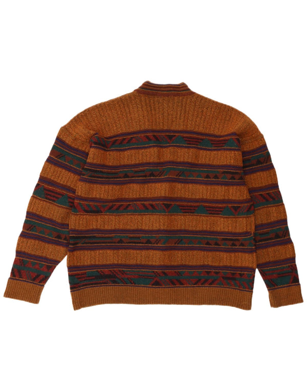 vintage Mens Cardigan Pull Moyen Brun Géométrique