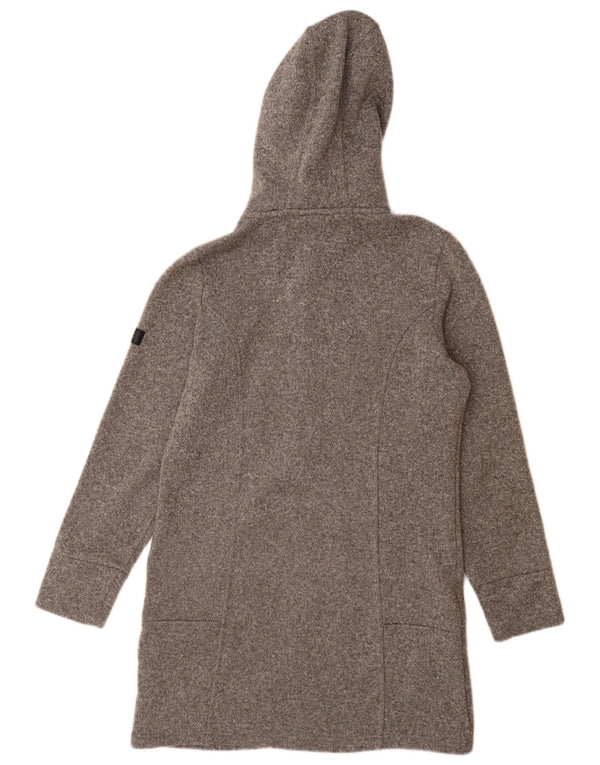 VINTAGE Pull à capuche zippé long femme UK 14 Polyester gris moyen