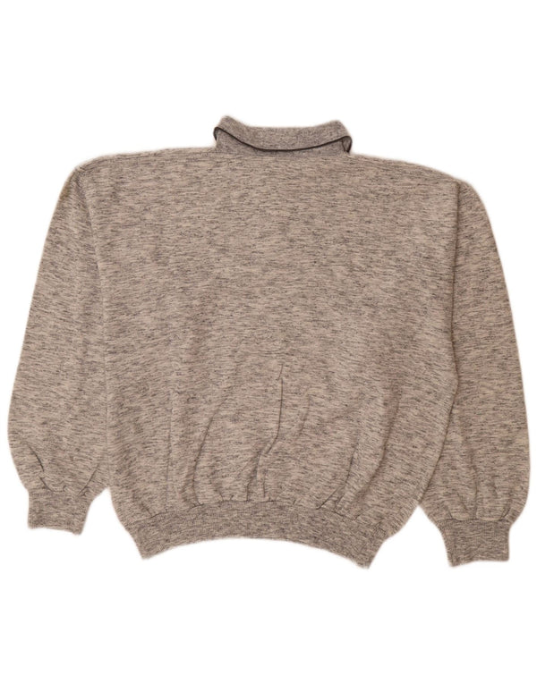 Vintage Mens Graphic Polo Neck Sweatshirt Jumper Large Grey Flecked