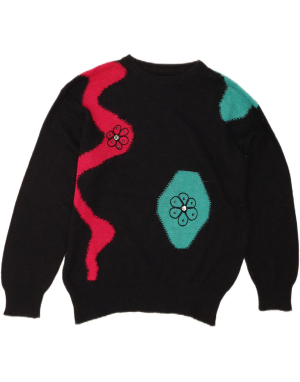 vintage Womens Boat Neck Jumper Sweater UK 14 Grand Acrylique Noir