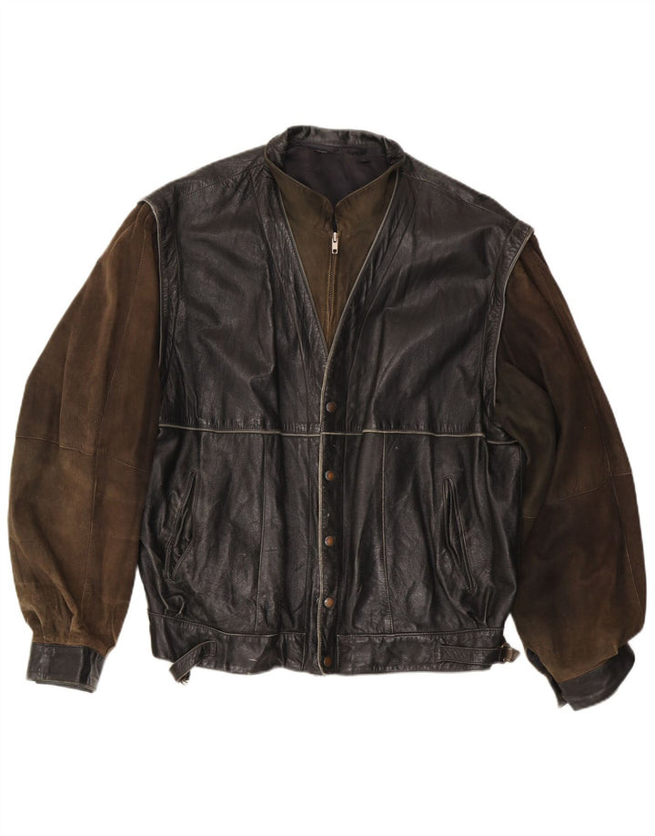 veste en cuir homme vintage IT 56 3XL Cuir colour block noir