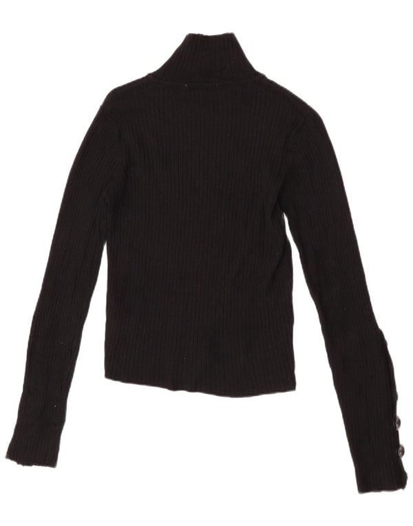 Zara Womens Knit Crop Top Manches Longues UK 14 Large Viscose Noir