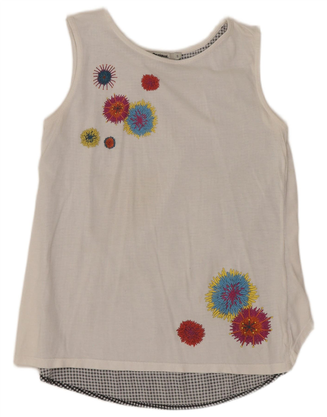 DESIGUAL Chemisier sans manches pour femme UK 10 Petit motif floral blanc