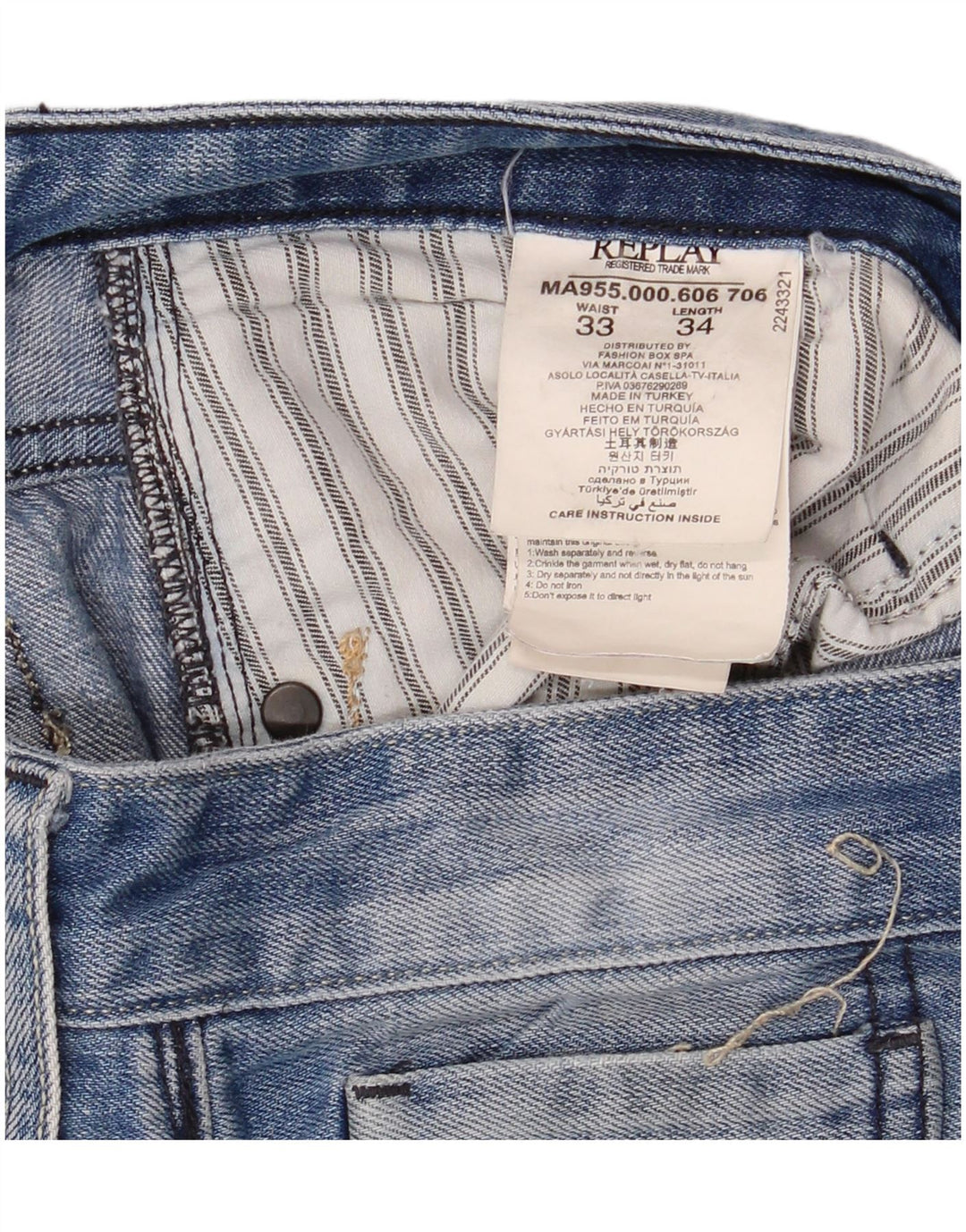 Replay Jean droit femme W33 L34 bleu coton