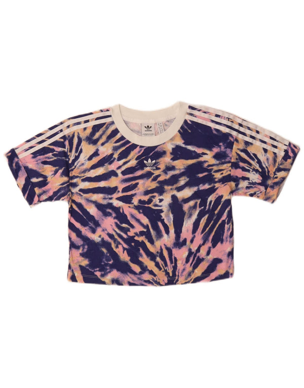 Adidas Womens Crop Graphic T-Shirt Top UK 12 Moyen Multicolore Tie Dye