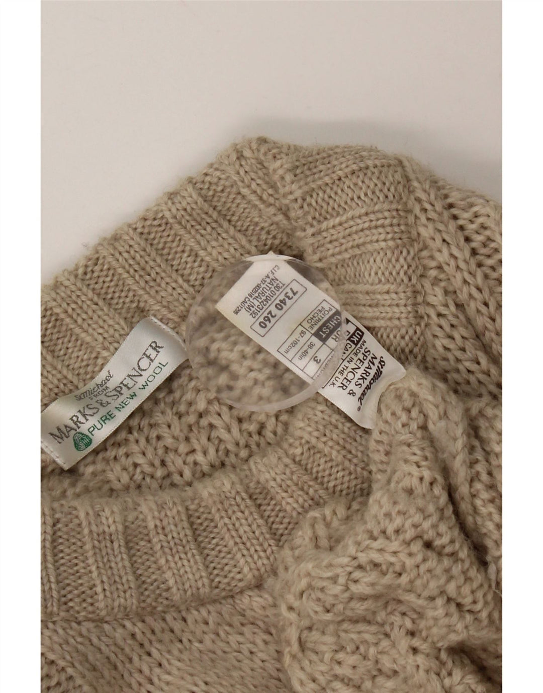 Marks & Spencer Pull Col Ras-du-Cou Homme Beige Moyen Laine Vierge