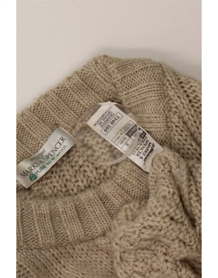Marks & Spencer Pull Col Ras-du-Cou Homme Beige Moyen Laine Vierge