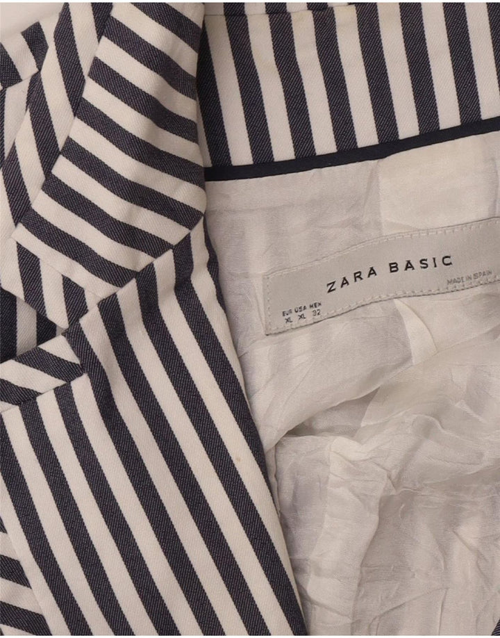 Zara Veste Blazer 2 Boutons Femme UK 18 XL Bleu Marine Rayé