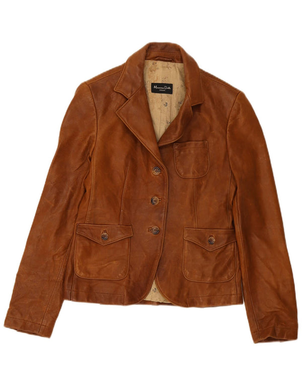 Massimo Dutti Veste blazer en cuir à 3 boutons pour femme UK 8 Small Marron