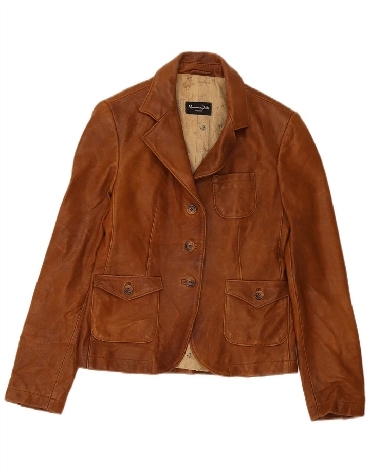 Massimo Dutti Veste blazer en cuir à 3 boutons pour femme UK 8 Small Marron