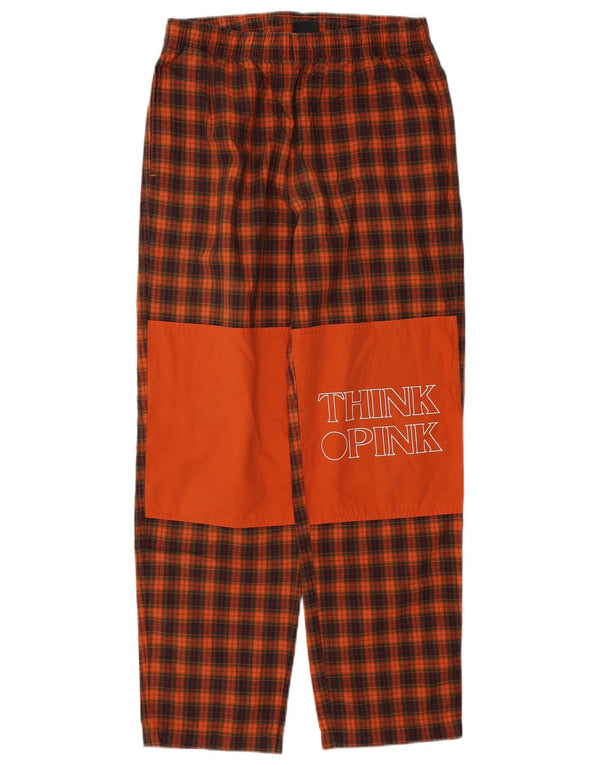 Think Pink Pantalon de survêtement graphique pour homme en coton à petits carreaux orange