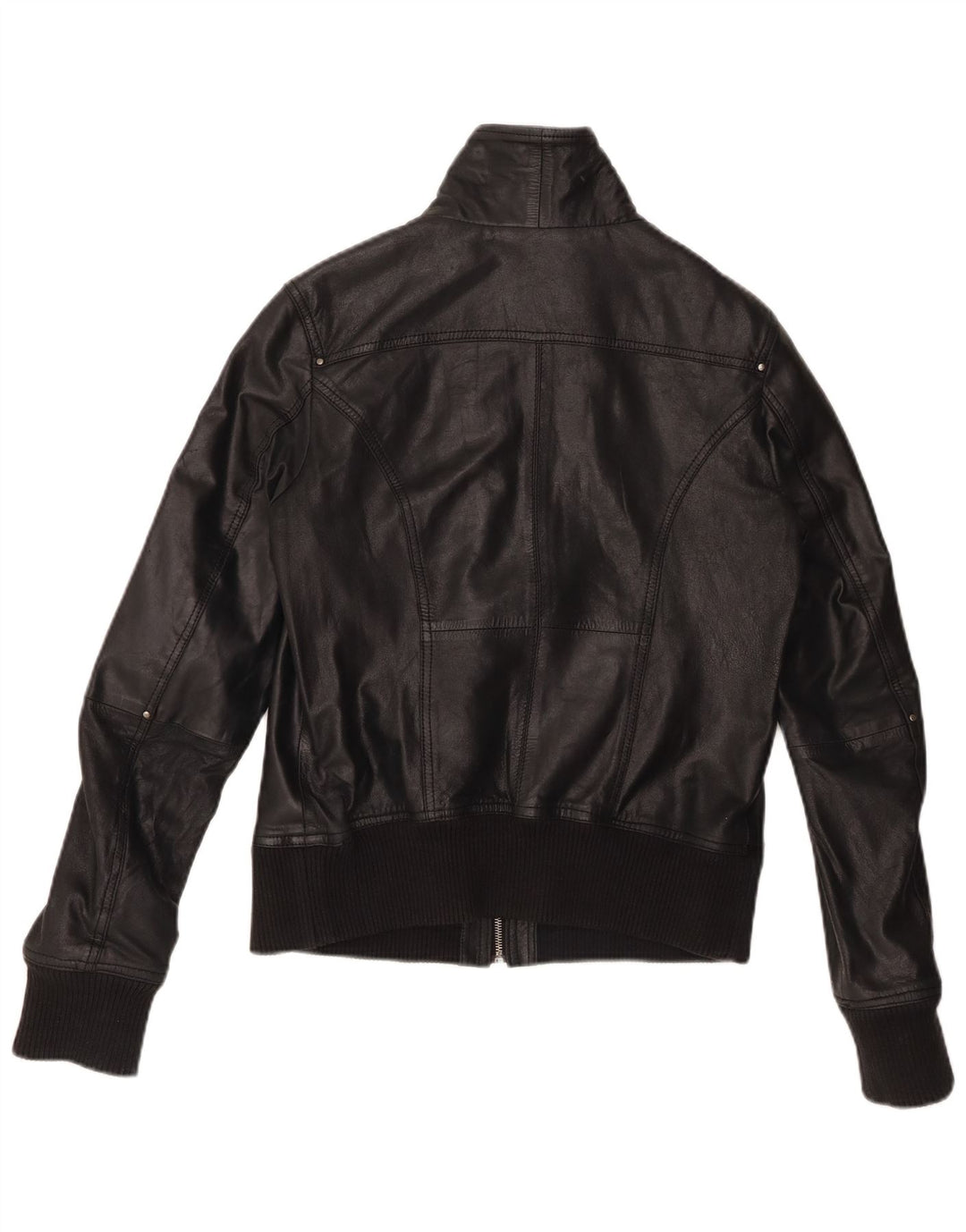 BERSHKA Veste en cuir crop pour femme UK 14 Grand cuir noir