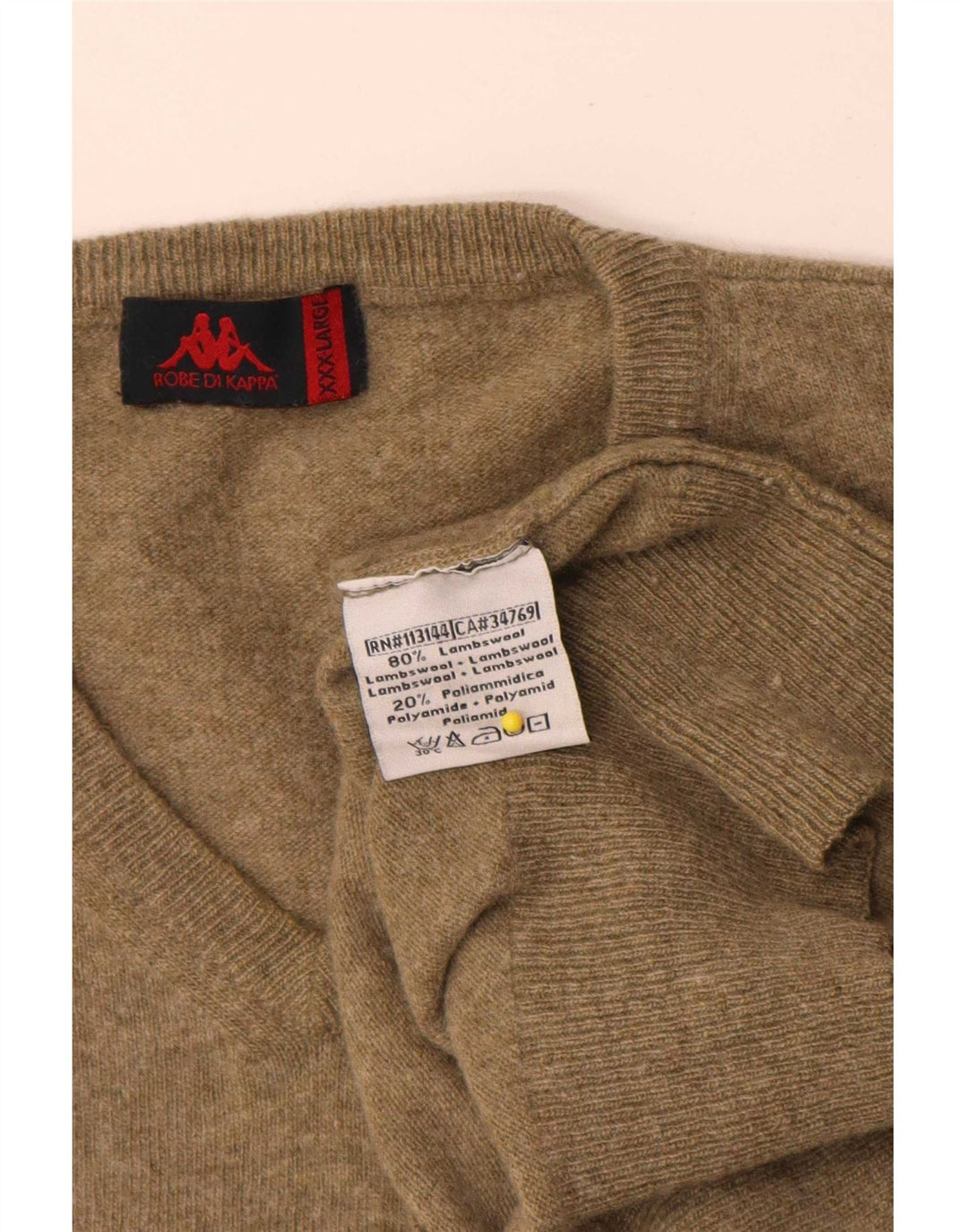 Kappa Pull col V pour homme 3XL Kaki Laine d'agneau