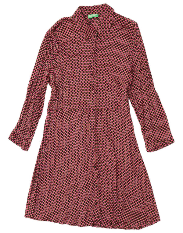 Benetton Robe chemise à manches longues pour femme UK 44 Grande Viscose Géométrique Rouge