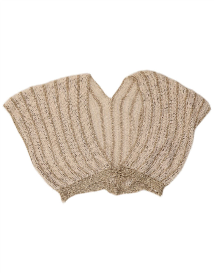 vintage Femme 2 Pièces Jupe Ensemble UK 8 Petit W26 Beige Rayé Acrylique