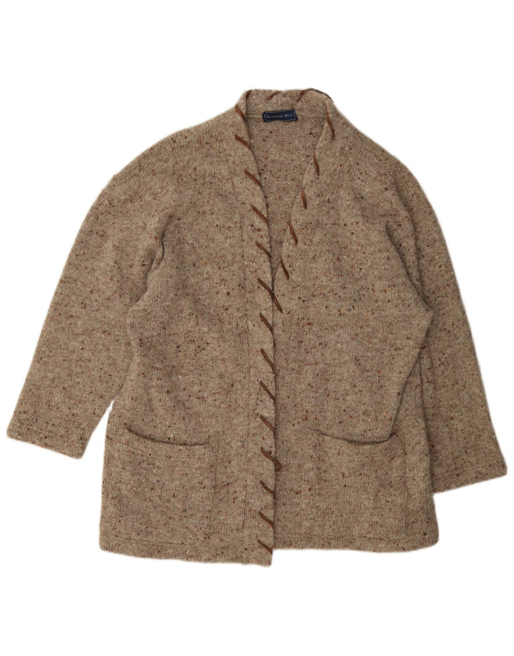 Bianco Blu Pull Cardigan Ouvert pour Femme UK 14 Laine Mouchetée Marron Moyen